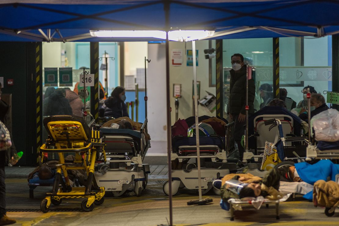 Covid patients outside the Caritas Medical Centre in Hong Kong on February 25, 2022.