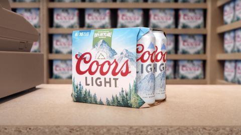 Coors Light's new cardboard beer packaging.