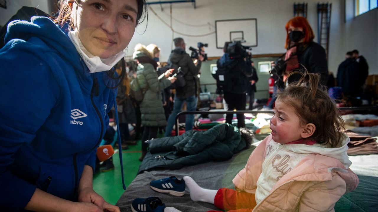 The scene at a temporary shelter in Ubla, eastern Slovakia, on Sunday.