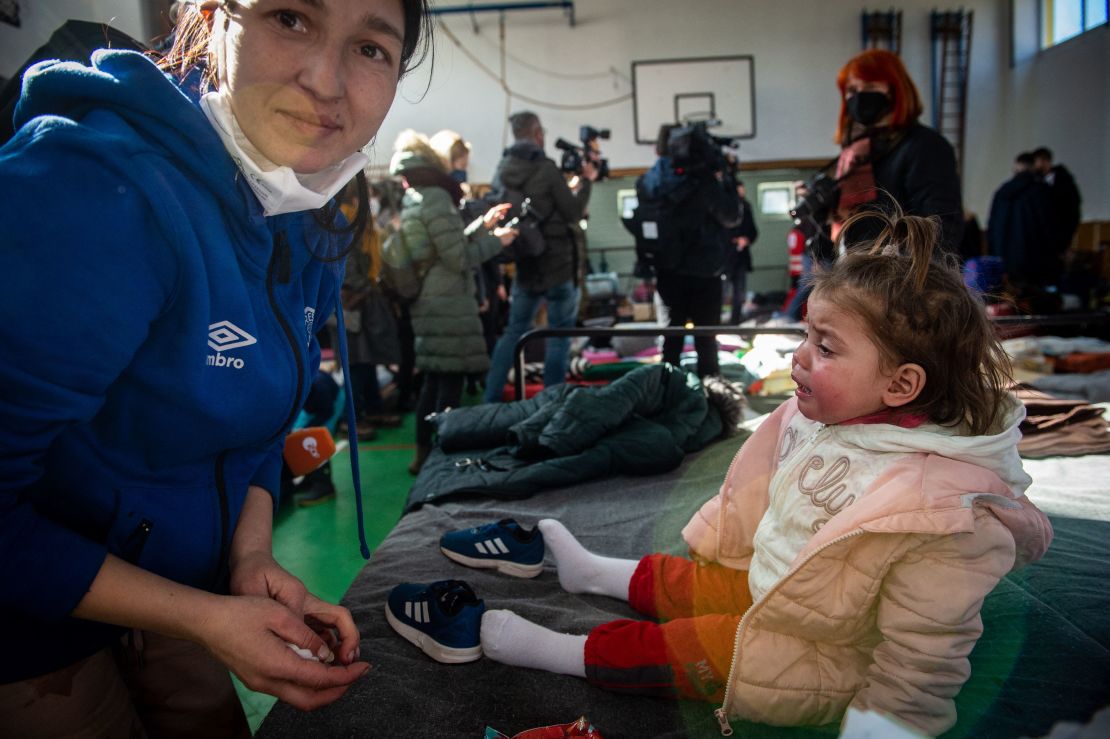 The scene at a temporary shelter in Ubla, eastern Slovakia, on Sunday.