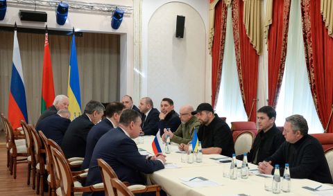 Delegations from Russia and Ukraine hold talks in Belarus on February 28. Both sides discussed a potential 
