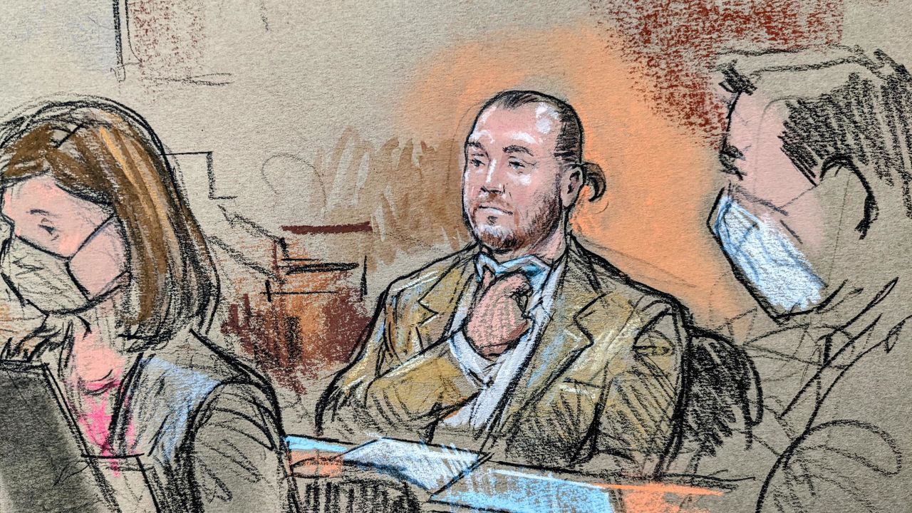 Guy Reffitt is depicted in an artist sketch in federal court in Washington on February 28, 2022.