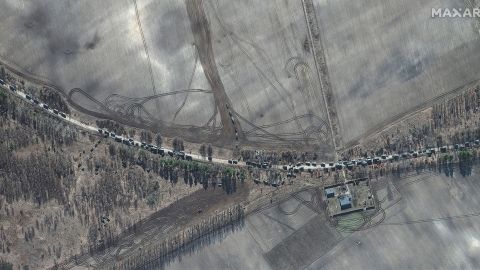 Satellite images from Maxar Technologies show the convoy on February 28. 