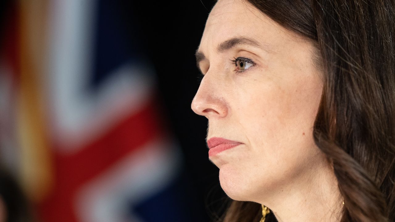 Prime Minister Jacinda Ardern speaks on the Russian invasion of Ukraine on February 25, 2022 in Auckland, New Zealand.