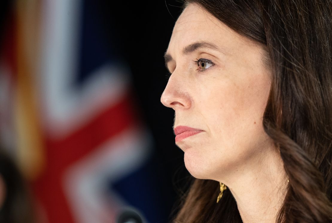 Prime Minister Jacinda Ardern speaks on the Russian invasion of Ukraine on February 25, 2022 in Auckland, New Zealand.