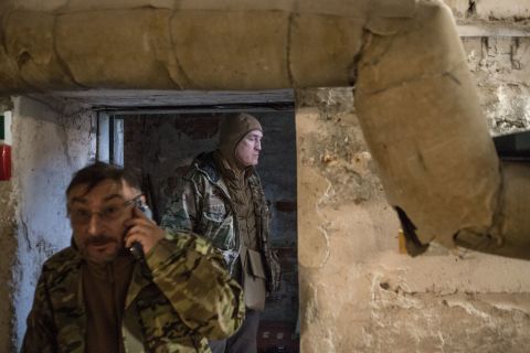 Ukrainian forces are seen inside a basement being used as a military base in Dnipro, Ukraine, on February 28.