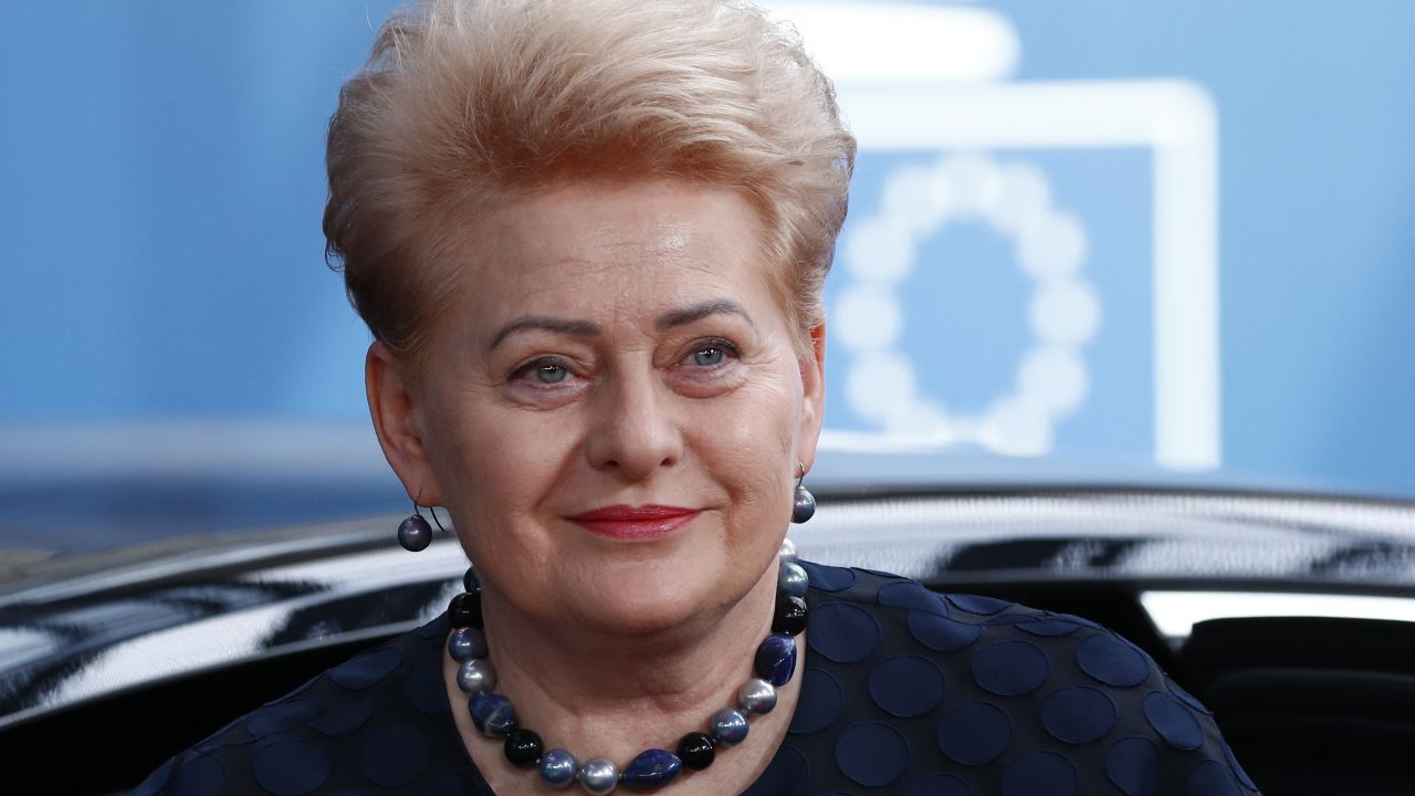 Lithuania's President Dalia Grybauskaite arrives for an European Council Summit at The Europa Building in Brussels, on June 30, 2019. - Deadlocked EU leaders meet for a rare weekend summit seeking to fill senior European positions and settle a battle that has split key allies France and Germany. (Photo by FRANCOIS LENOIR / POOL / AFP)        (Photo credit should read FRANCOIS LENOIR/AFP via Getty Images)