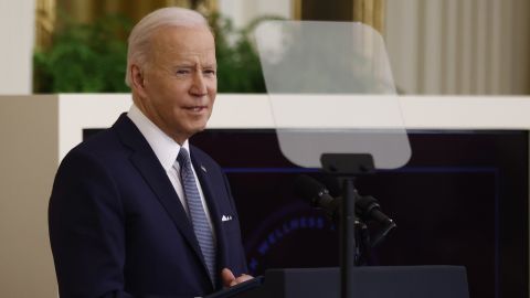President Joe Biden speaks during a Black History Month celebration in the East Room of the White House on Monday, February 28, 2022.