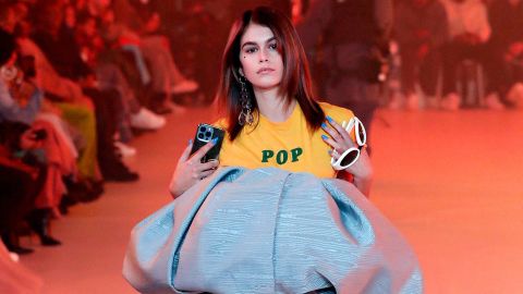 (EDITORIAL USE ONLY - For Non-Editorial use please seek approval from Fashion House) Kaia Gerber walks the runway during the Off-White Haute Couture Spring/Summer 2022 show as part of Paris Fashion Week on February 28, 2022 in Paris, France.  (Photo by Estrop/Getty Images)