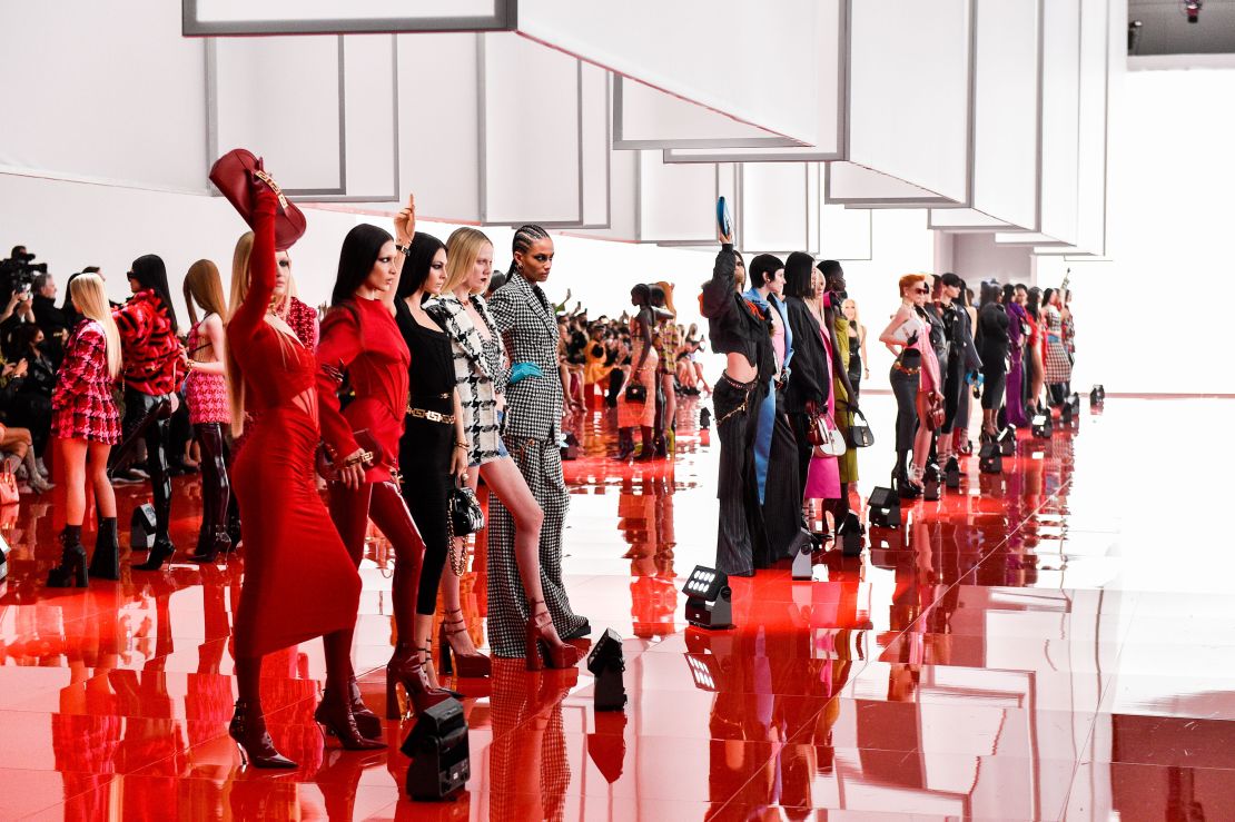 Milan Fashion Week: Donatella Versace unveils checkerboard