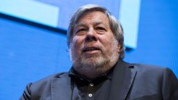 Co-Founder of Apple Steve Wozniak (C) is pictured during the Cube Challenge at the CUBE Tech Fair for startups in Berlin, Germany on May 12, 2017. 