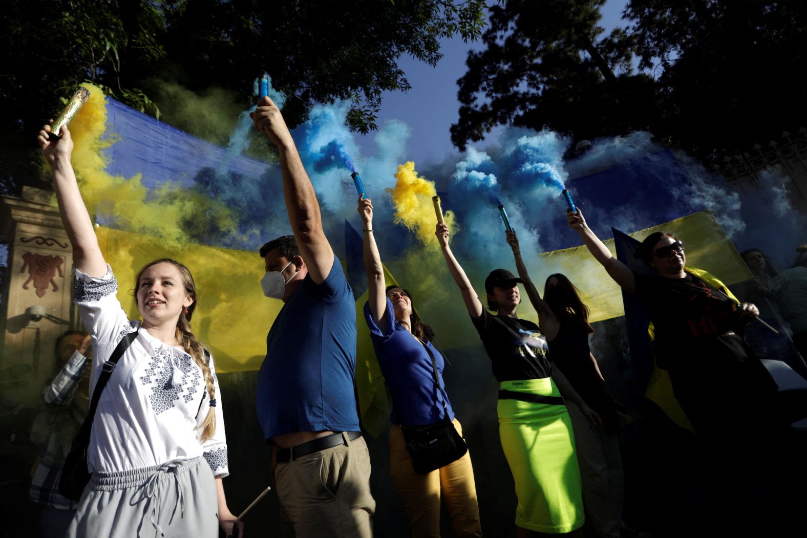 An anti-war protest takes place outside the Russian Embassy in Mexico City on February 28.