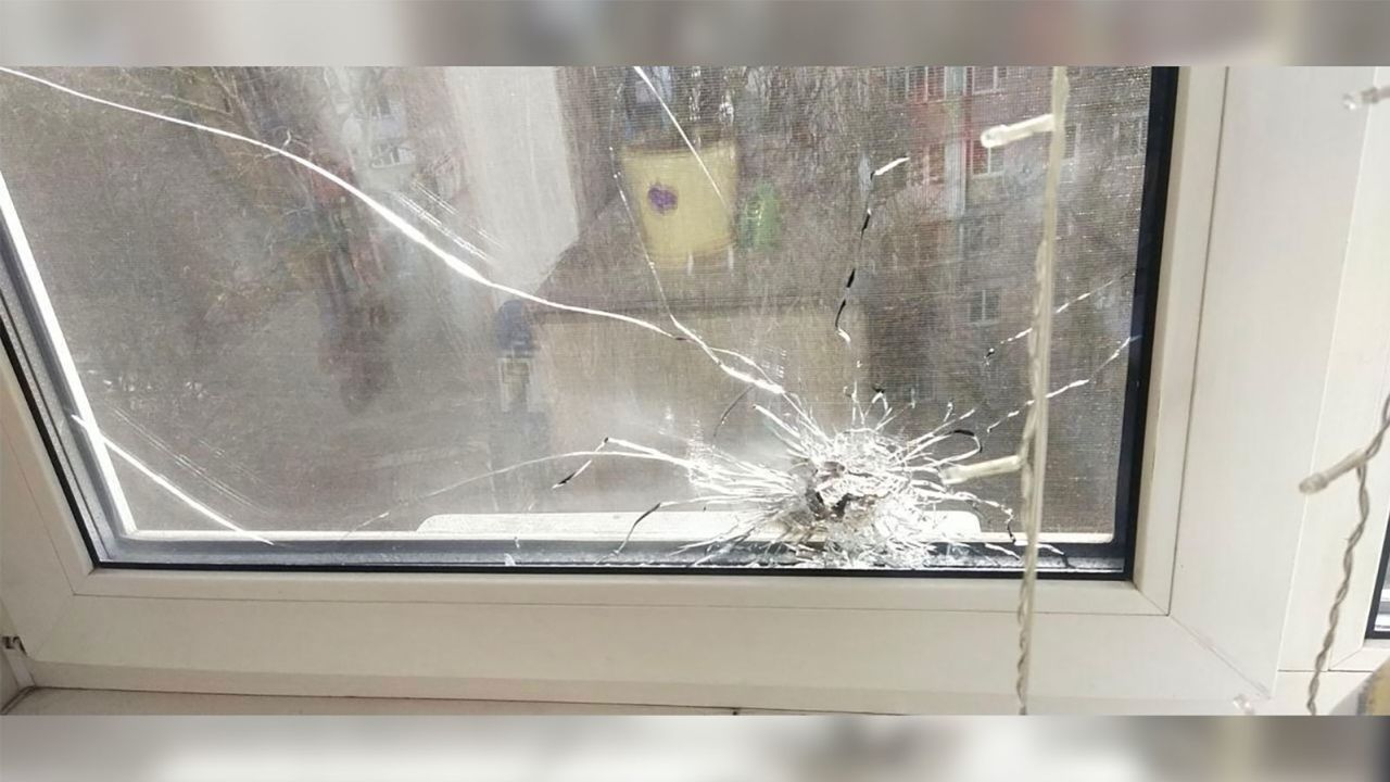 Viktoriya told CNN bullets pierced two windows in her family's apartment while they were spending the night at a shelter. 