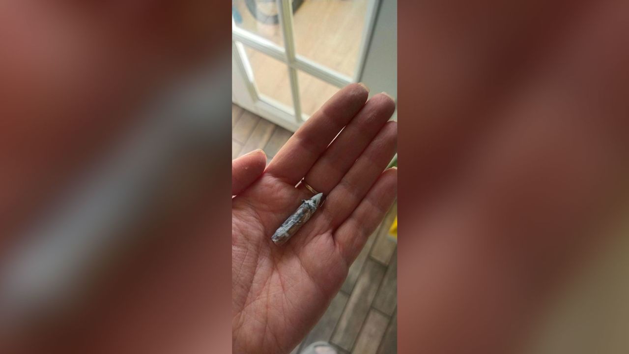 One of the projectiles that entered the family's home in Kyiv while they were out.