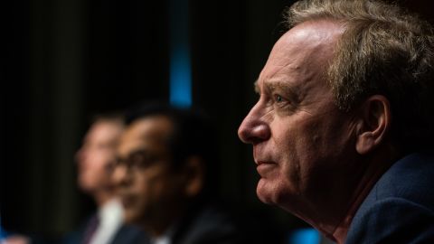Microsoft President Brad Smith listens during a Senate Intelligence Committee hearing on Capitol Hill on February 23, 2021 in Washington, DC. The hearing focused on the 2020 cyberattack that resulted in a series of major data breaches within several U.S. corporations and agencies and departments in the U.S. federal government.