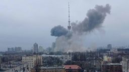 The area surrounding a massive TV tower in Kyiv has been hit by military strikes on March 1, according to videos and photos posted to social media that have been geolocated and verified by CNN.