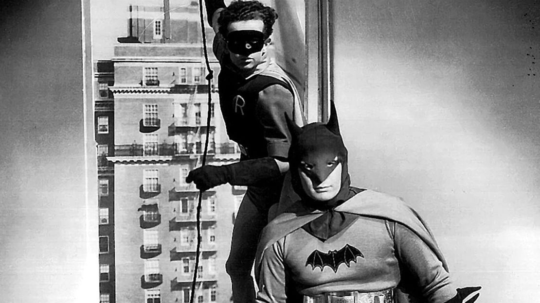 Johnny Duncan and Robert Lowery in "Batman and Robin" (1949). Materials at this point were prone to stretching and sagging.