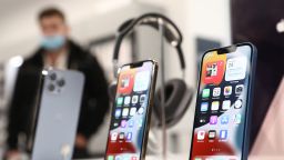 New Apple IPhone 13 smartphones on display in the re:Store shop in Moscow, Russia on 24 September 2021.