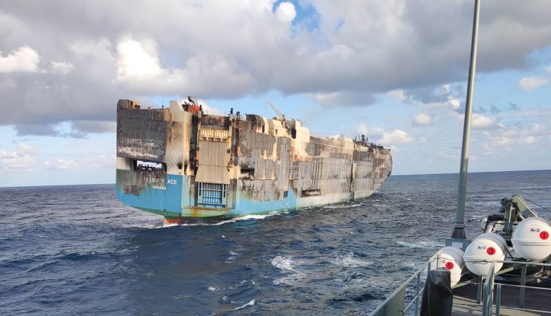 Burnt out cargo ship carrying thousands of luxury cars sinks