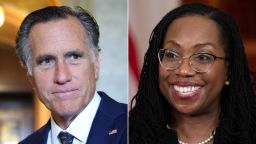 Mitt Romney and Supreme Court nominee Ketanji Brown Jackson are seen in this split image