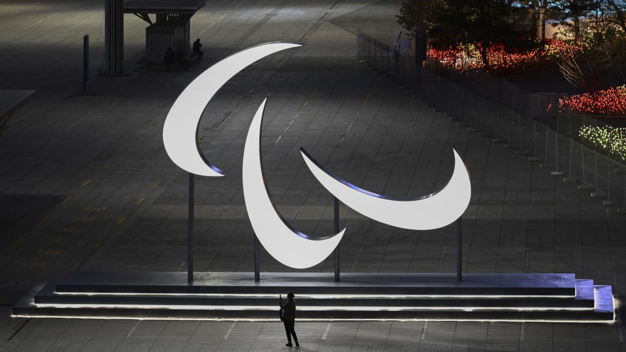 View of Paralympic symbols in the Olympic Park on March 1, 2022 in Beijing, China.