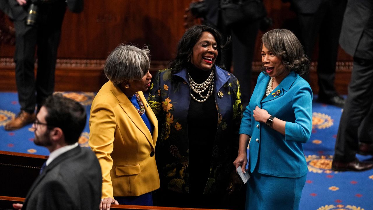 From left, Rep. Brenda Lawrence, Rep. Terri Sewell, and Rep. Lisa Blunt Rochester arrive ahead of President Joe Biden's first State of the Union address on Tuesday, March 1.