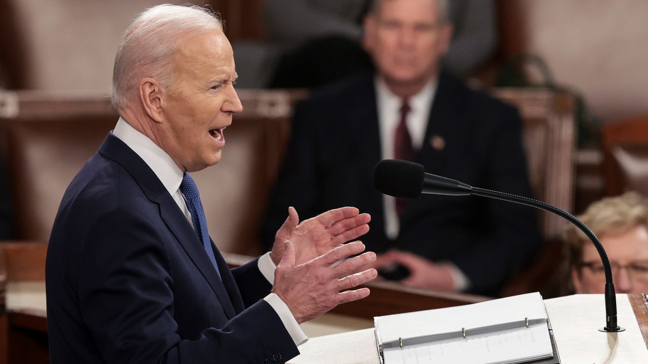 President Joe Biden delivers his State of the Union address to a joint session of Congress at the Capitol, Tuesday, March 1, 2022, in Washington. (Win McNamee, Pool via AP)