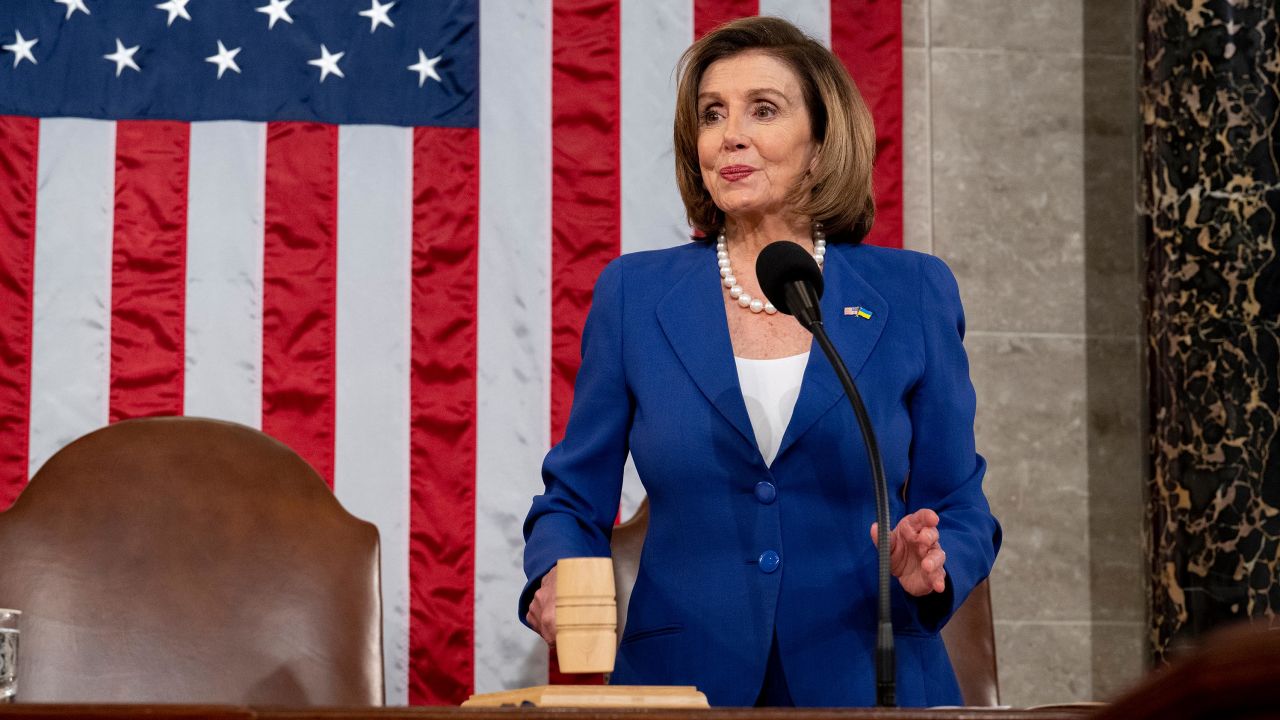 House Speaker Nancy Pelosi gavels prior to President Joe Biden arriving to deliver his State of the Union address.