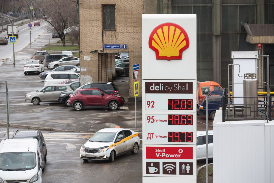 A Shell gas station seen in Moscow in 2020.