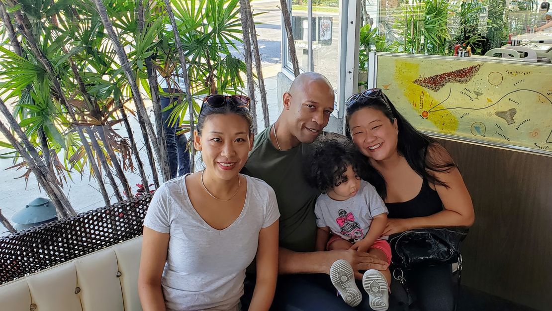 Gist with his wife and daughter on a trip to California to visit DeBates.