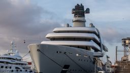 The Solaris superyacht (right), owned by Russian billionaire Roman Abramovich, moored in Barcelona, Spain, on Tuesday, March 1, 2022.