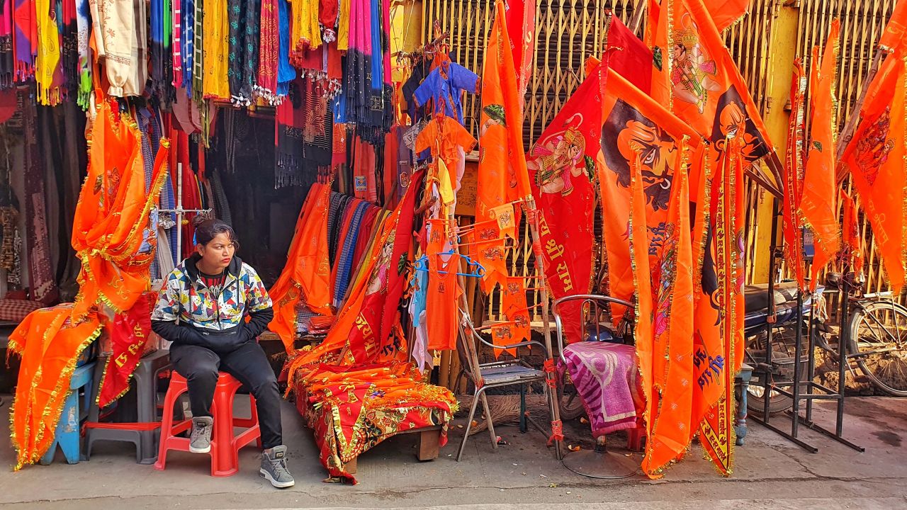 A street vendor seels saffron flags ahead of Uttar Pradesh's state election.