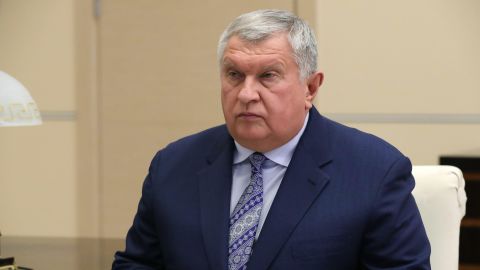 Rosneft CEO Igor Sechin is seen during a meeting with Russia's President Putin.