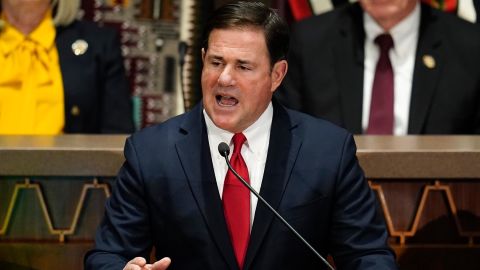 Arizona Republican Gov. Doug Ducey gives his state of the state address at the Arizona Capitol, Monday, Jan. 10, 2022, in Phoenix. 