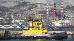 The Tirgan Martirosyan oil tanker seen off the Tsemes Bay promenade in the Black Sea port city of Novorossiysk, 100km southwest of Krasnodar, Russia on March 12, 2021.