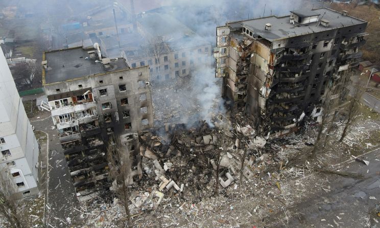 A residential building destroyed by shelling is seen in Borodyanka, Ukraine, on March 3. Russian forces have shown a "willingness to hit civilian infrastructure on purpose," <a href="index.php?page=&url=https%3A%2F%2Fwww.cnn.com%2Feurope%2Flive-news%2Fukraine-russia-putin-news-03-03-22%2Fh_ad359f199cba516753af96776682a389" target="_blank">a senior US defense official told reporters.</a>