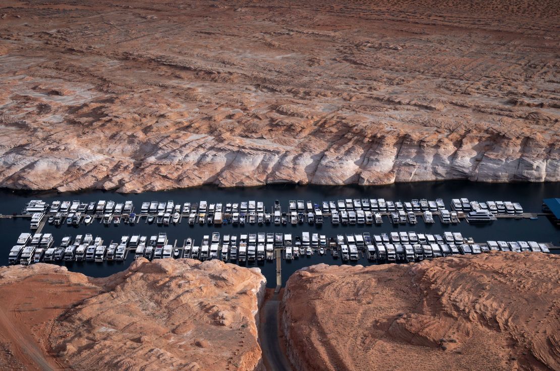 Antelope Point Marina on Feb. 3, 2022, in the Glen Canyon National Recreation Area near Page. Lake Powell was at 26% of capacity, 168 feet below its full elevation of 3,700 feet above sea level at the time.
