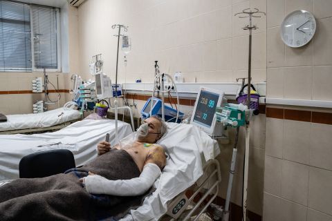 Leos Leonid recovers at a hospital in Kyiv on March 3. The 64-year-old survived being crushed when an armored vehicle drove over his car. Video of the incident was widely shared on social media.