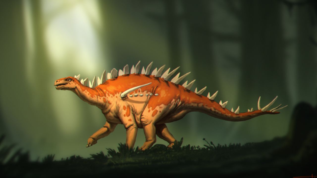 This illustration shows Bashanosaurus primitivus, a previously unknown species of stegosaur and among the oldest ever found.