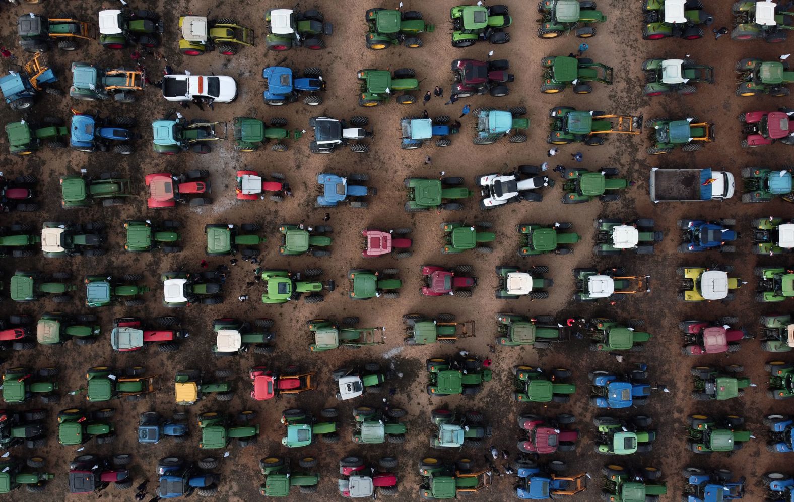 Tractors are lined up in Antequera, Spain, as farmers held a demonstration to demand fairer prices for their produce on Thursday, March 3.