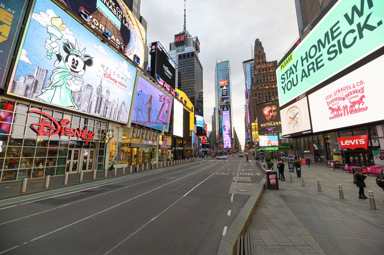 <strong>New York: </strong>Eleven days after the WHO declared a pandemic and Covid began to spread across the US, New York State issued a "pause" executive order. Here's NYC's Times Square ahead of shortly prior to the shutdown. 