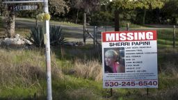 FILE - In this Nov. 10, 2016, file photo, a "missing" sign for Mountain Gate, Calif., resident Sherri Papini, is seen along Sunrise Drive, near the location where the mom of two is believed to have gone missing while on an afternoon jog. Papini, whose disappearance and mysterious reappearance set off a frantic three-week search more than five years earlier, was arrested Thursday, March 3, 2022, on charges of lying to federal agents about being kidnapped and defrauding the state's victim compensation board of $30,000. 