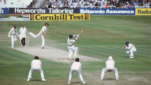 Marsh hooking England bowler Bob Willis on the final day of the 3rd Test between England and Australia in Leeds, UK on July 21, 1981.