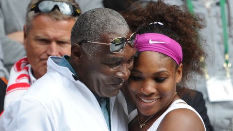 Serena Williams hugs her father Richard after winning Wimbledon in 2012.