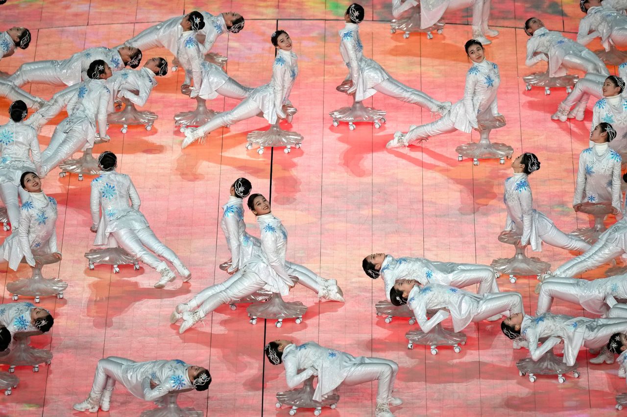 People perform during the opening ceremony in Beijing on March 4.