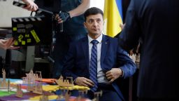 FILE - In this file photo taken on Wednesday, Feb. 6, 2019, Ukrainian comedian Volodymyr Zelenskiy, who played the nation's president in a popular TV series, is photographed on the film set in Kiev, Ukraine.   Zelenskiy has no political experience, but his easygoing manner and snappy talk on the campaign trail strongly resembled his character in "Servant of the People", a schoolteacher catapulted into the presidential seat. (AP Photo/Efrem Lukatsky, File)