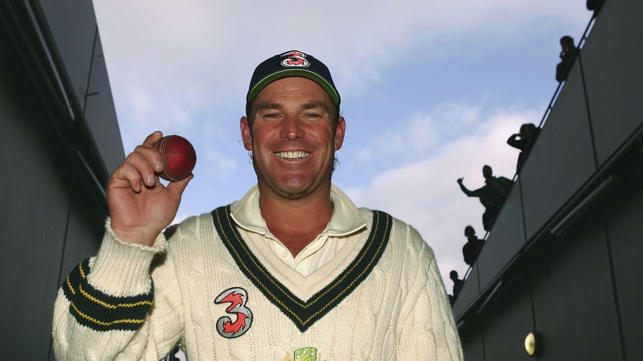 Shane Warne holds the ball he took his 700th career wicket with after day one of the fourth Ashes Test between Australia and England at the Melbourne Cricket Ground on December 26, 2006.