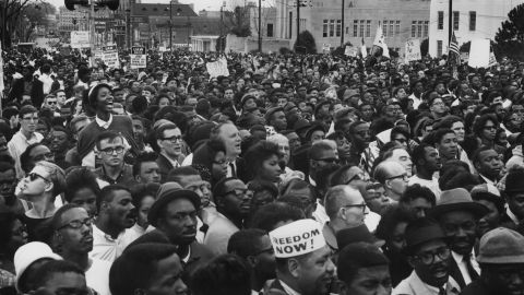 Civil rights protesters arrive in Montgomery, Alabama, on March 29, 1965, after their march from Selma to seek expanded voting rights.