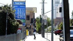 Gas prices over six dollars a gallon on February 28, 2022 in Los Angeles. 