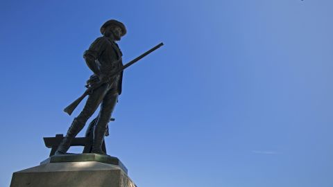 This Minute Man statue in Concord, Massachusetts, marks the spot where Americans first fired on British soldiers in 1775, starting the Revolutionary War.